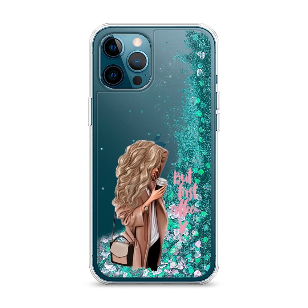 

Жидкий чехол с блестками "Девушка с кофе" на Apple iPhone 12 Pro Max, Девушка с кофе