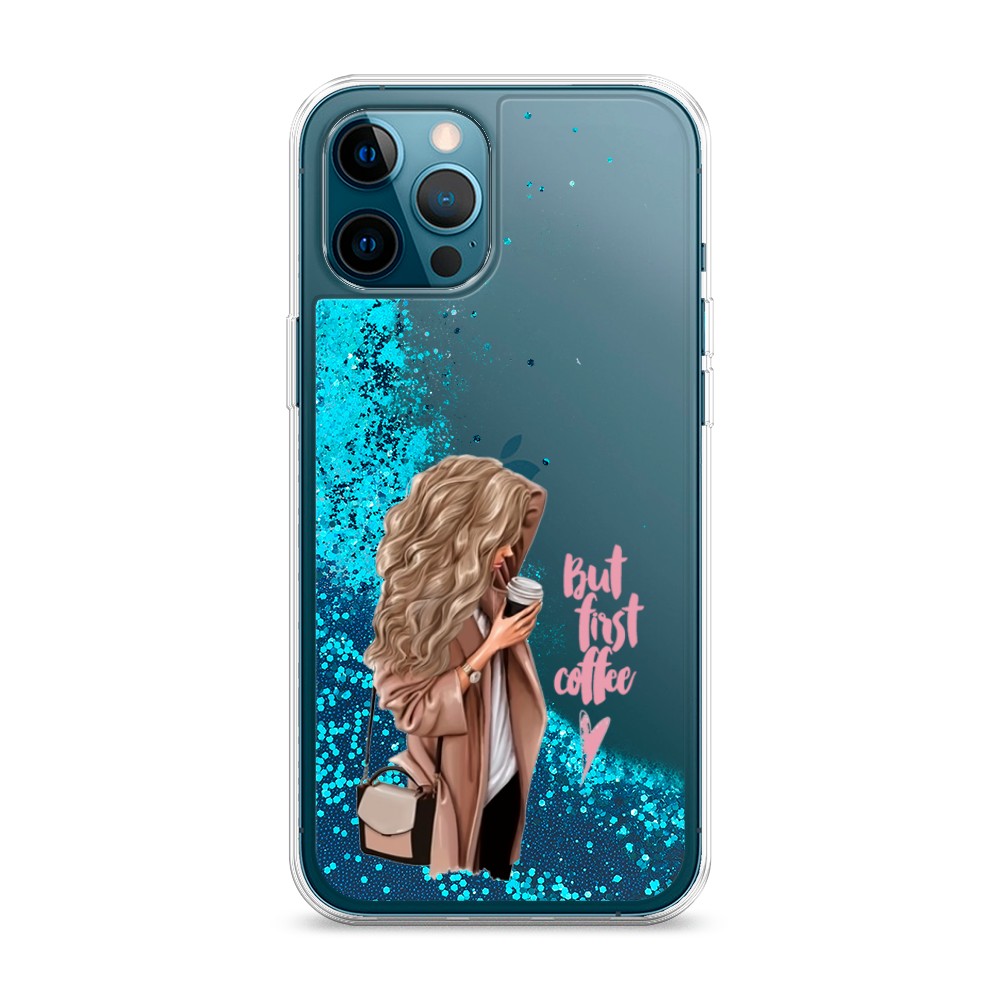 

Жидкий чехол с блестками "Девушка с кофе" на Apple iPhone 12 Pro Max, Девушка с кофе