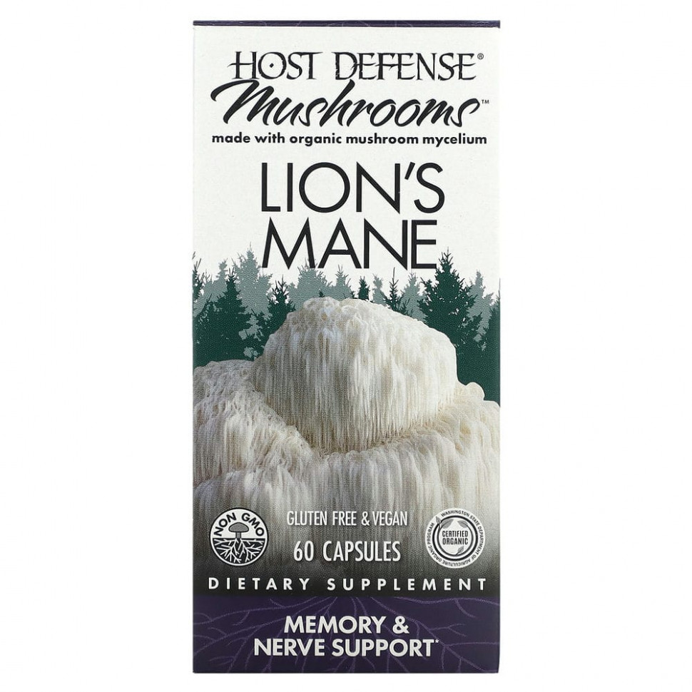 Ежовик гребенчатый Fungi Perfecti, Host Defense Mushrooms, 60 капсул