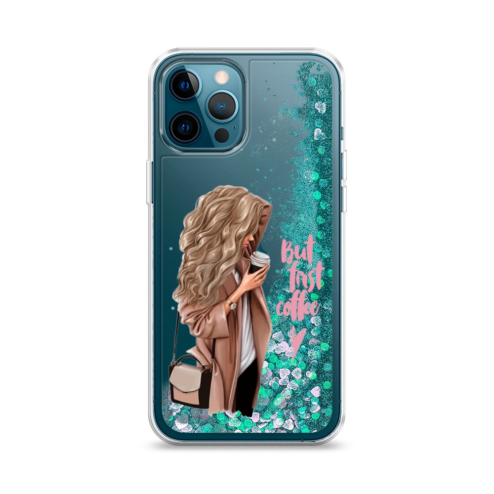 

Жидкий чехол с блестками "Девушка с кофе" на Apple iPhone 12 Pro, Девушка с кофе