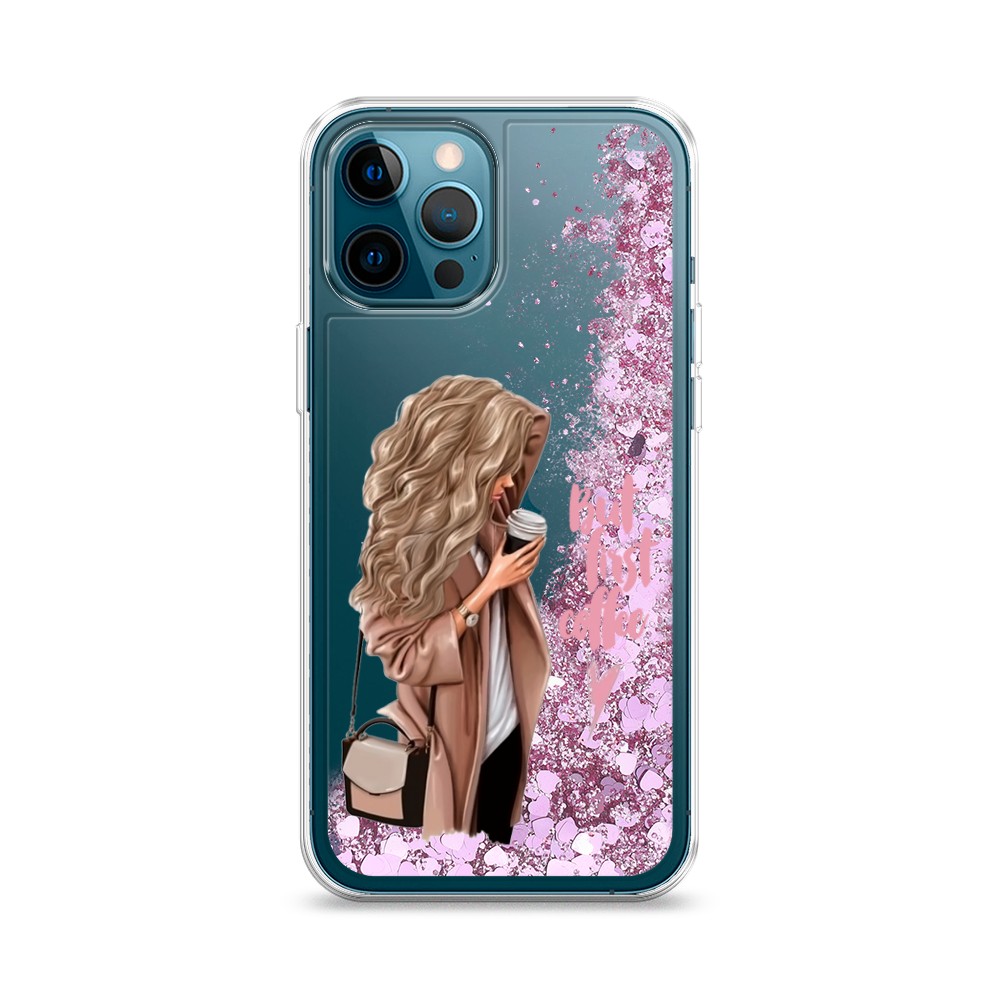 

Жидкий чехол с блестками "Девушка с кофе" на Apple iPhone 12 Pro, Девушка с кофе