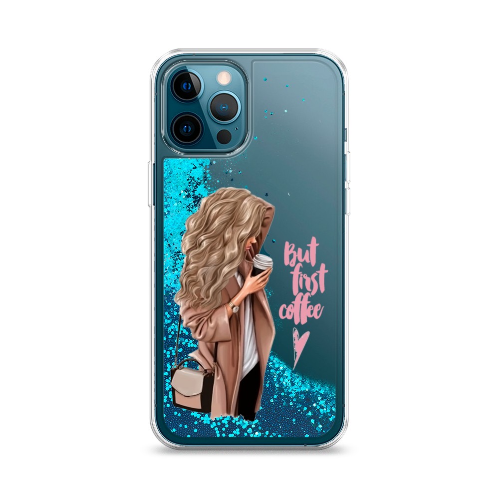 

Жидкий чехол с блестками "Девушка с кофе" на Apple iPhone 12 Pro, Девушка с кофе