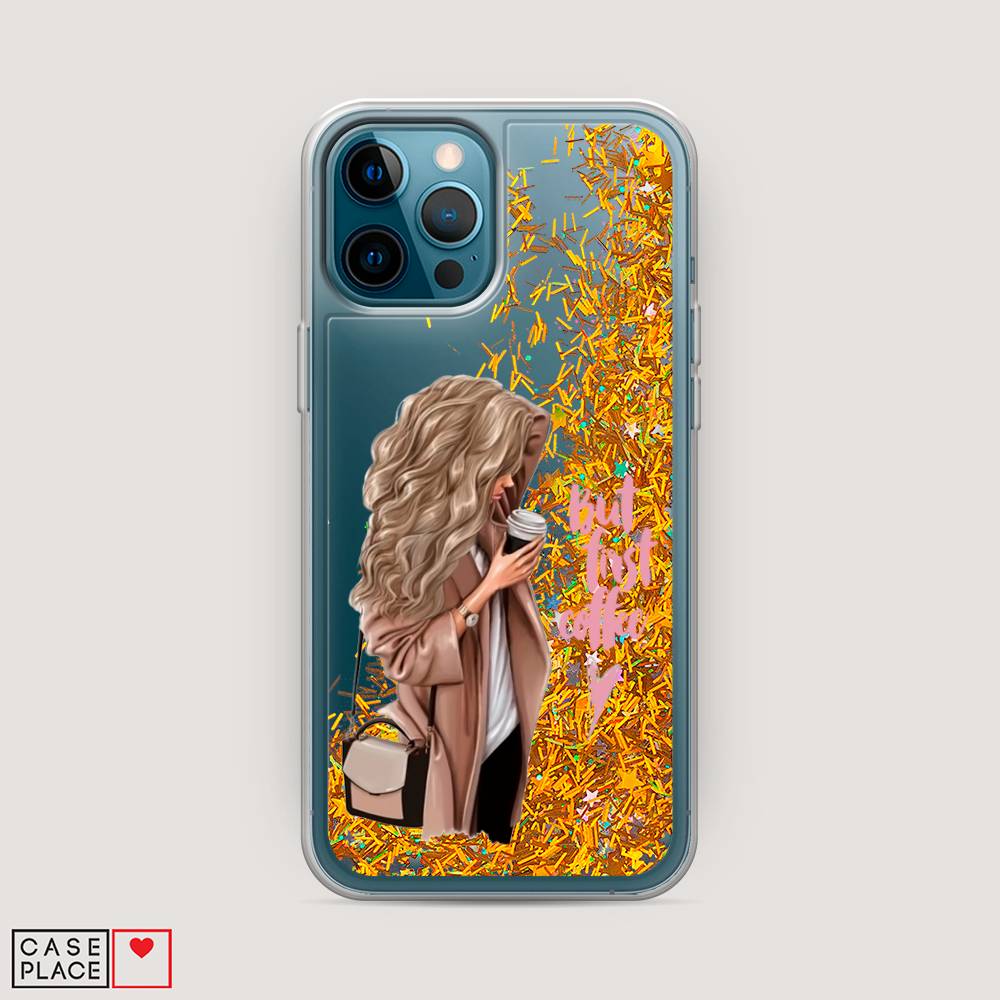 

Жидкий чехол с блестками "Девушка с кофе" на Apple iPhone 12 Pro, Девушка с кофе