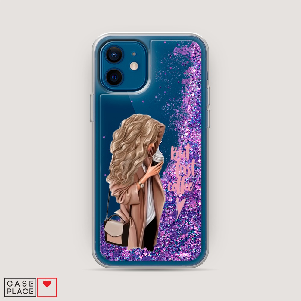 

Жидкий чехол с блестками "Девушка с кофе" на Apple iPhone 12 mini, Девушка с кофе
