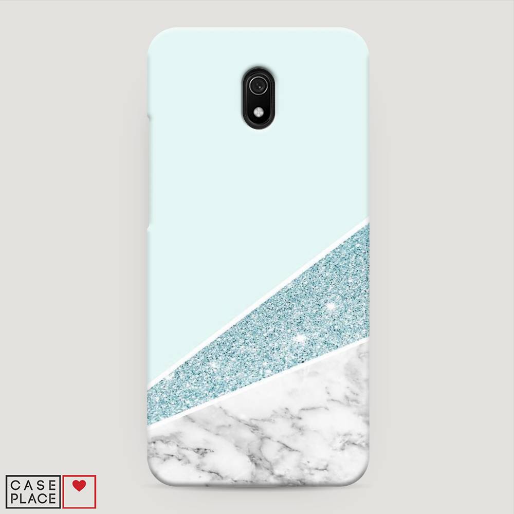 фото Пластиковый чехол "мрамор с голубыми блестками" на xiaomi redmi 8a awog