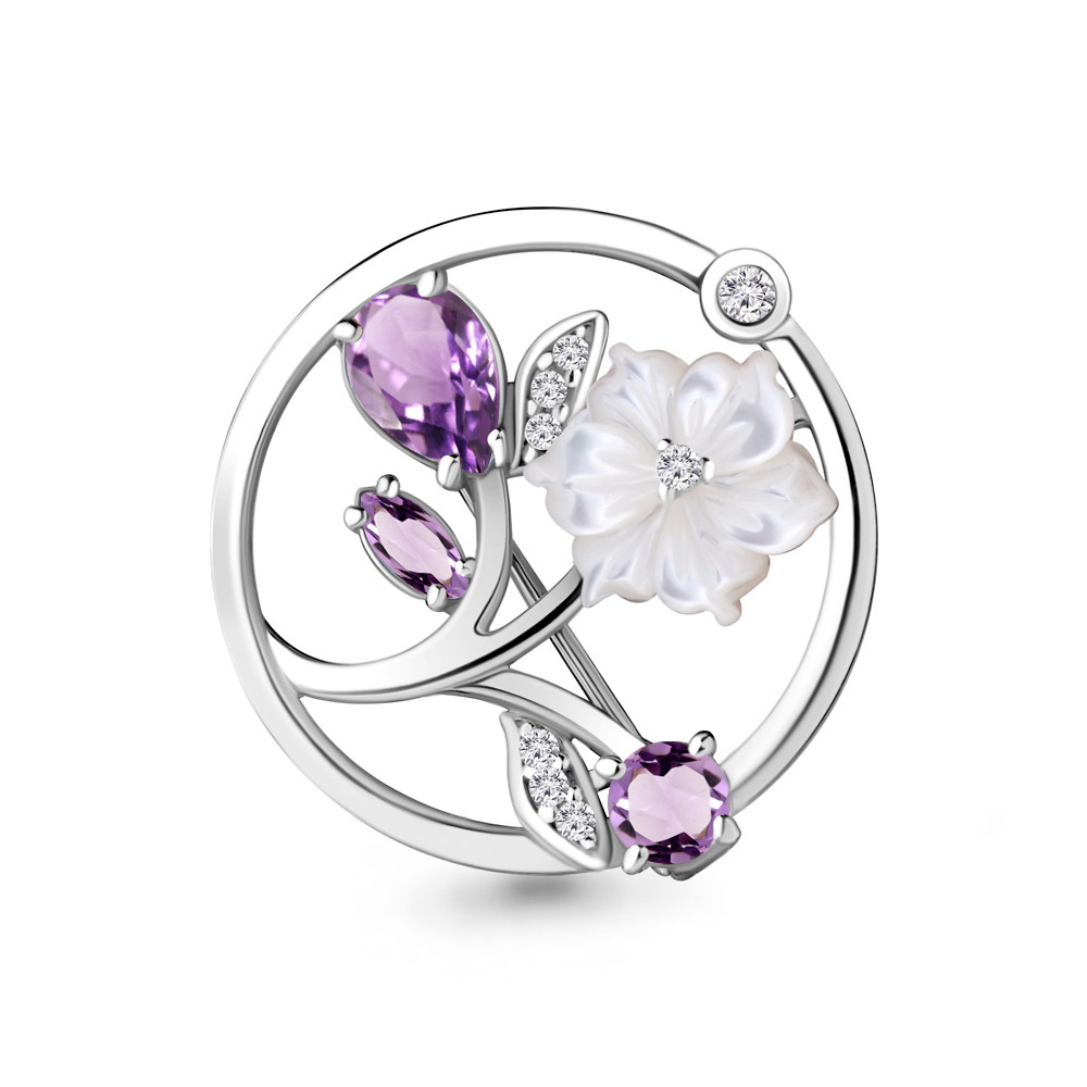

Брошь из серебра с аметистом Aquamarine Aquamarine 7735604А_925_р, 7735604А_925_р