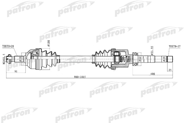 

Полуось передняя правая 28x1000x59x37 CITROEN: C5 2.2HDI 08- PATRON PDS0278