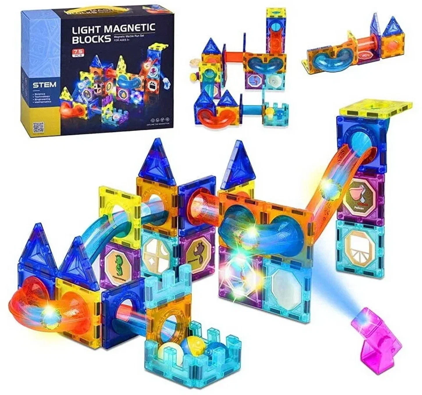 

Магнитный конструктор светящийся, 75 деталей "Light Magnetic Blocks", Г-5-674