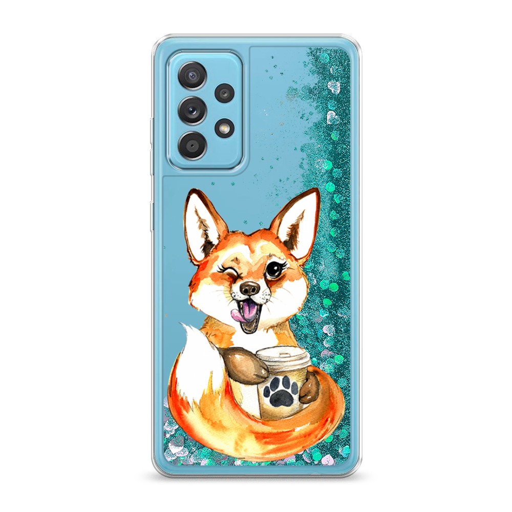 

Жидкий чехол с блестками "Подмигивающая лиса с кофе" на Samsung Galaxy A52, 2102495-1