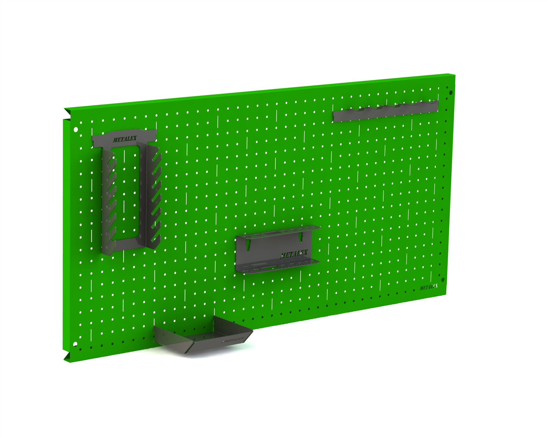Металическая перфопанель Metalex 500х1000 зелёная (с комплектом аксессуаров) миска пластиковая двойная 38 4 х 22 х 6 см зелёная
