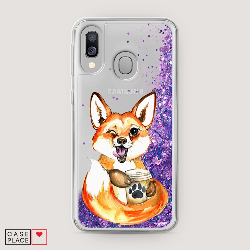 

Жидкий чехол с блестками "Подмигивающая лиса с кофе" на Samsung Galaxy A40