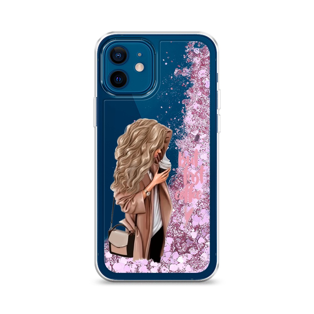 

Жидкий чехол с блестками "Девушка с кофе" на Apple iPhone 12, Девушка с кофе