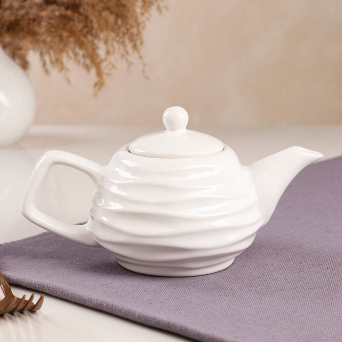 фото Керамика ручной работы чайник для заварки "волна", белый, керамика, 0.5 л
