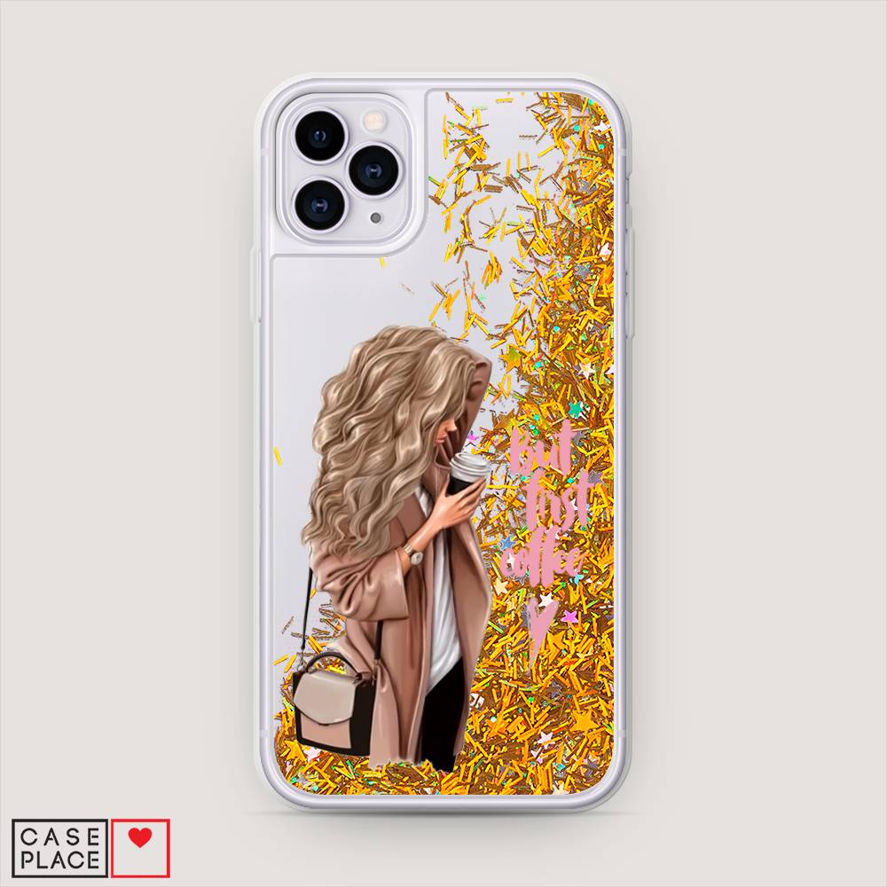 

Жидкий чехол с блестками "Девушка с кофе" на Apple iPhone 11 Pro Max, Девушка с кофе