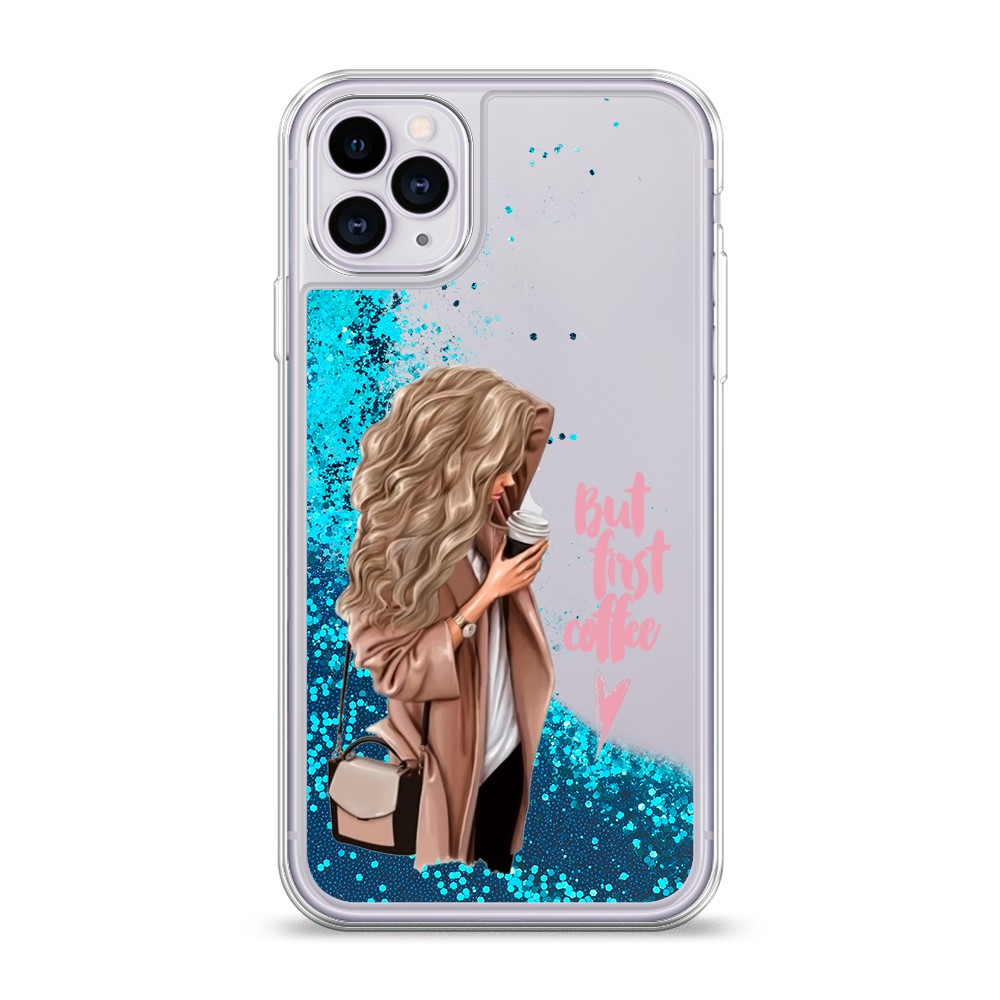 

Жидкий чехол с блестками "Девушка с кофе" на Apple iPhone 11 Pro, Девушка с кофе