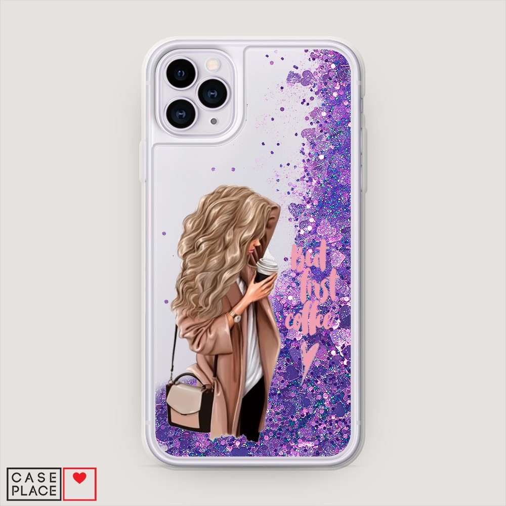 

Жидкий чехол с блестками "Девушка с кофе" на Apple iPhone 11 Pro, Девушка с кофе