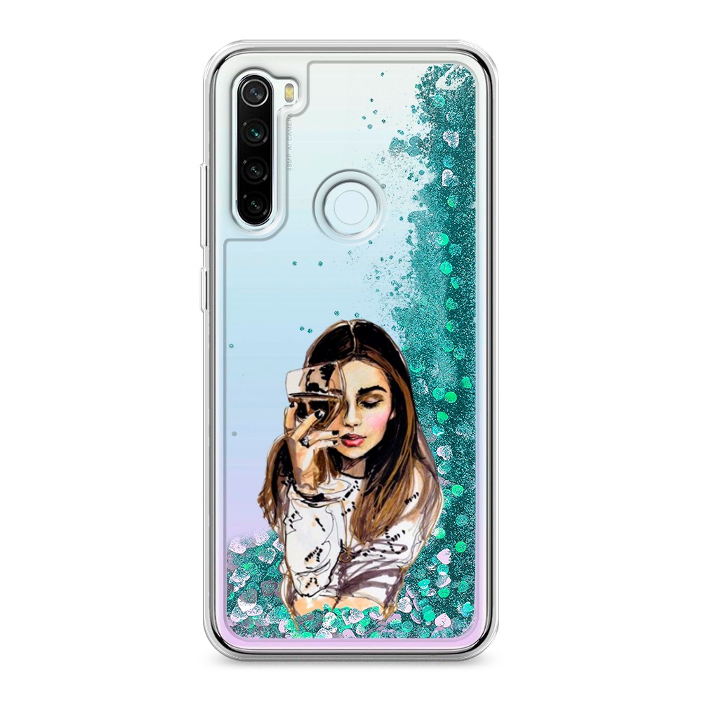 

Жидкий чехол с блестками "Девушка с бокалом" на Xiaomi Redmi Note 8T