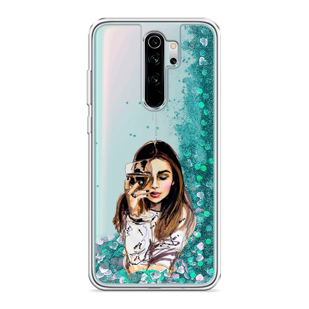 

Жидкий чехол с блестками "Девушка с бокалом" на Xiaomi Redmi Note 8 Pro, 36695-1