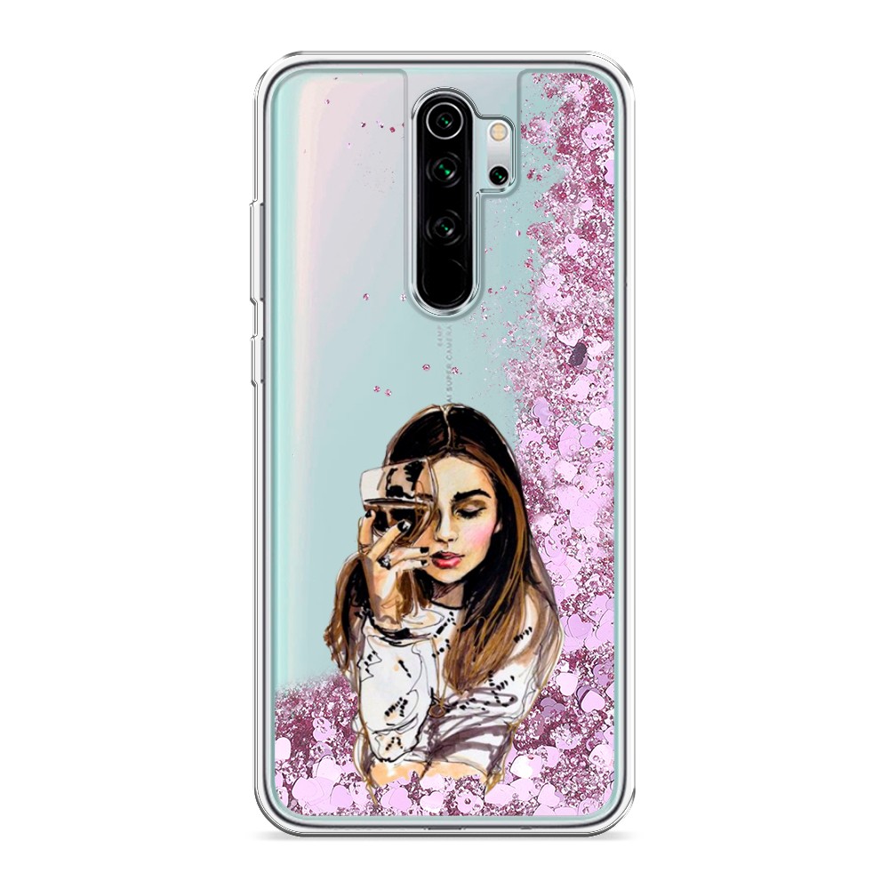 

Жидкий чехол с блестками "Девушка с бокалом" на Xiaomi Redmi Note 8 Pro
