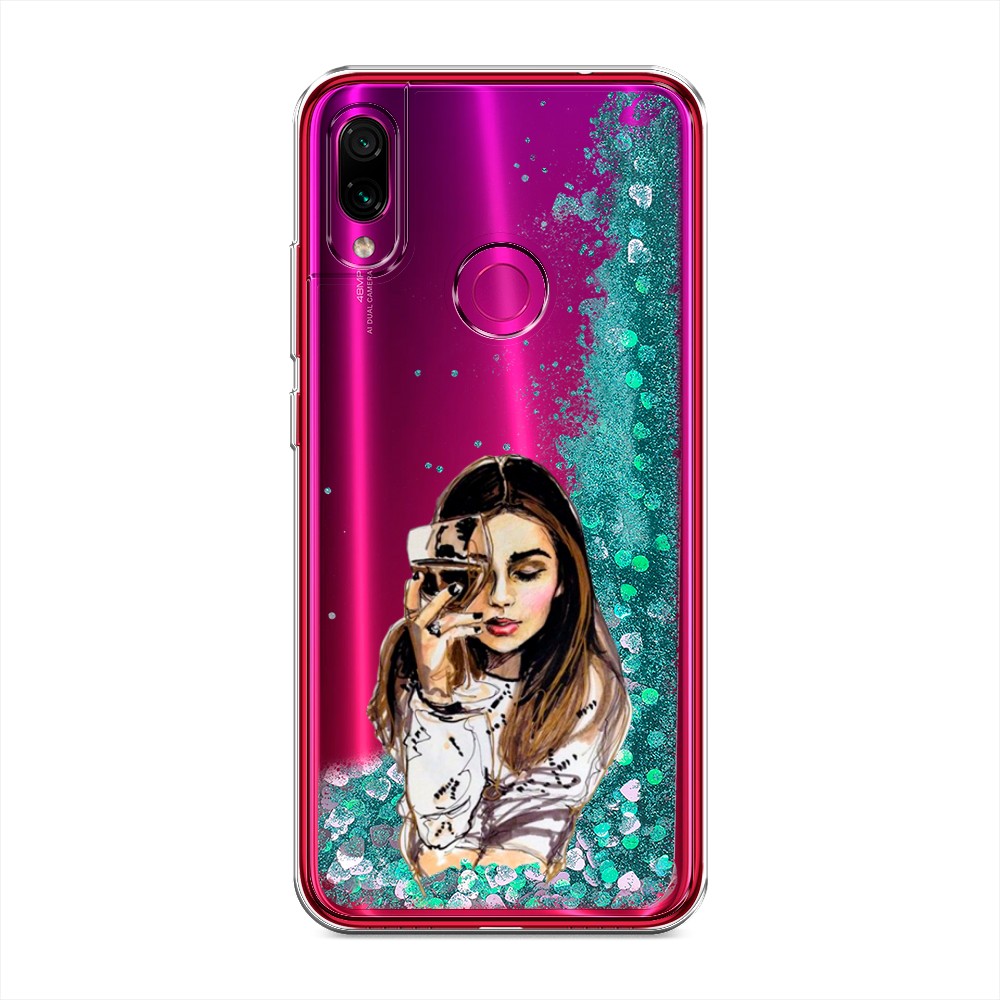 

Жидкий чехол с блестками "Девушка с бокалом" на Xiaomi Redmi Note 7, 34795-1