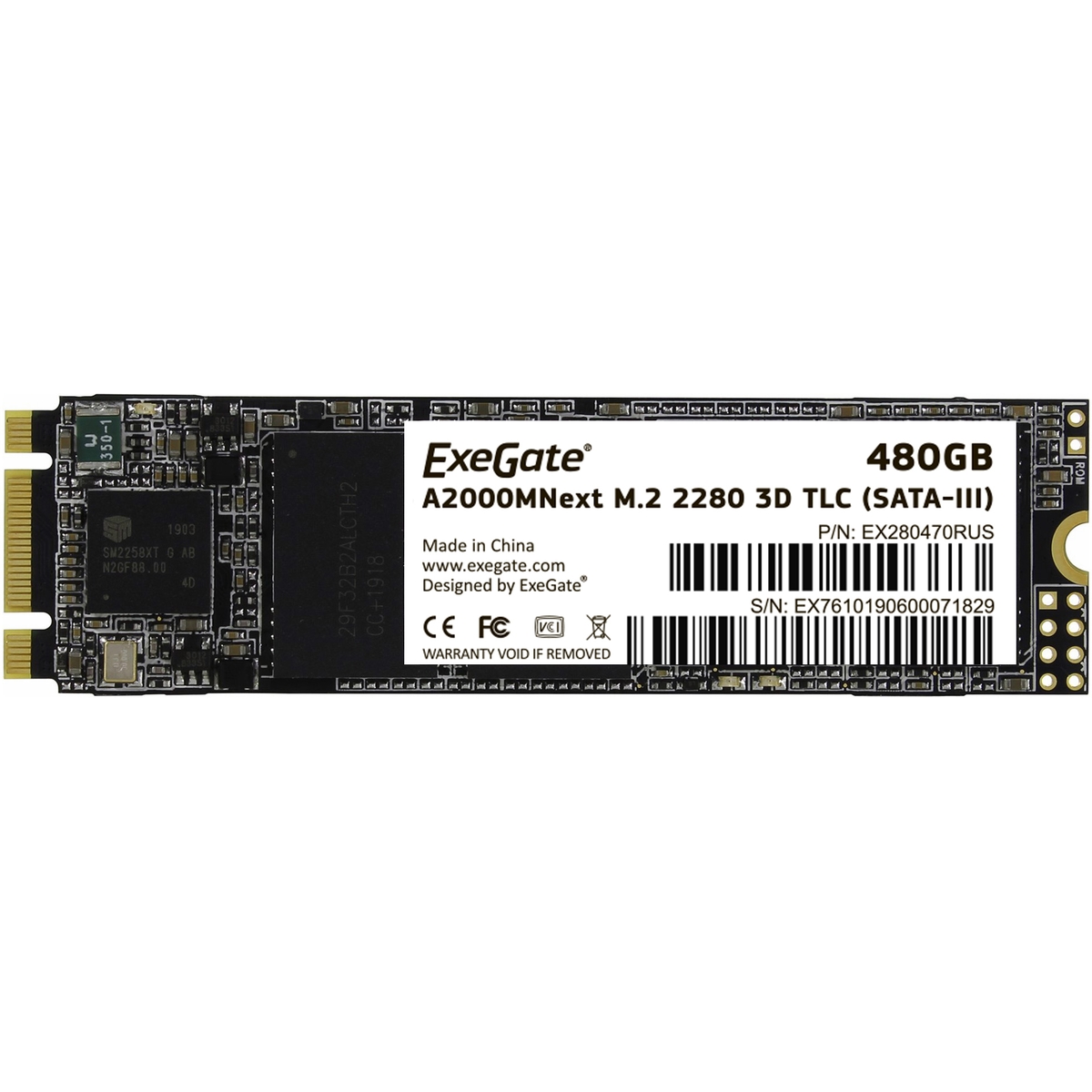 

SSD накопитель ExeGate Next M.2 2280 480 ГБ (EX280470RUS), Next