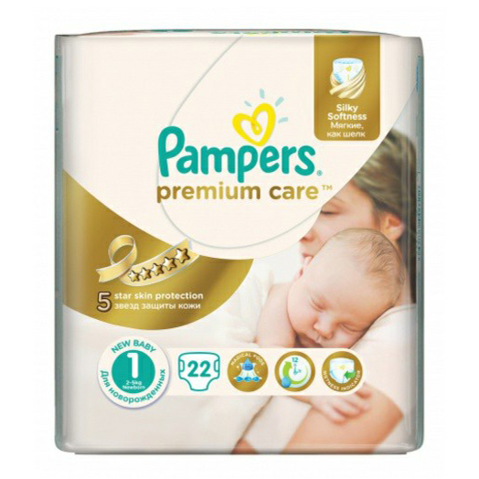 Подгузники Pampers Premium Care Newborn 1 (2-5 кг) 22 шт подгузники merries first premium для новорожденных nb до 5кг 66 шт
