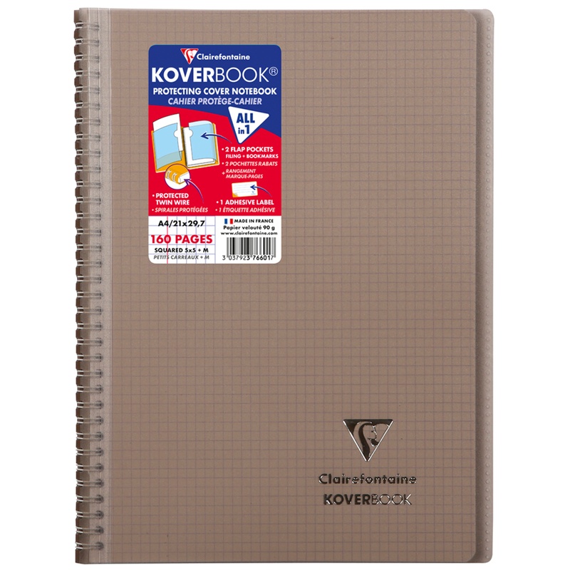 

Бизнес-тетрадь Clairefontaine 80 листов А4 клетка на гребне Koverbook серая 570г