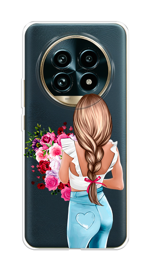

Чехол на Realme 13 Pro+/13 Pro "Девушка с цветами", Коричневый;розовый;бирюзовый, 2518150-1