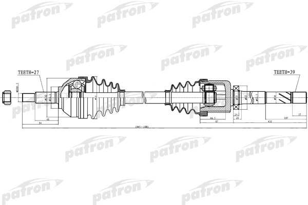 

Полуось передняя 27x1045x56,6x39 OPEL: VIVARO 01- PATRON PDS0258