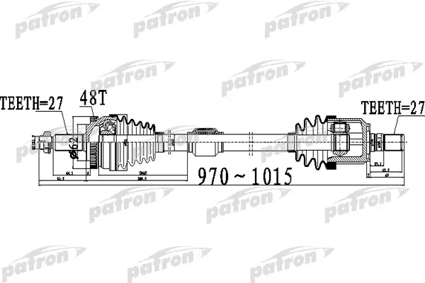 

Полуось передний мост справа 27X970X62X27 ABS:48T HYUNDAI SONATA / I45 [GF] 09 - KIA OPTIM