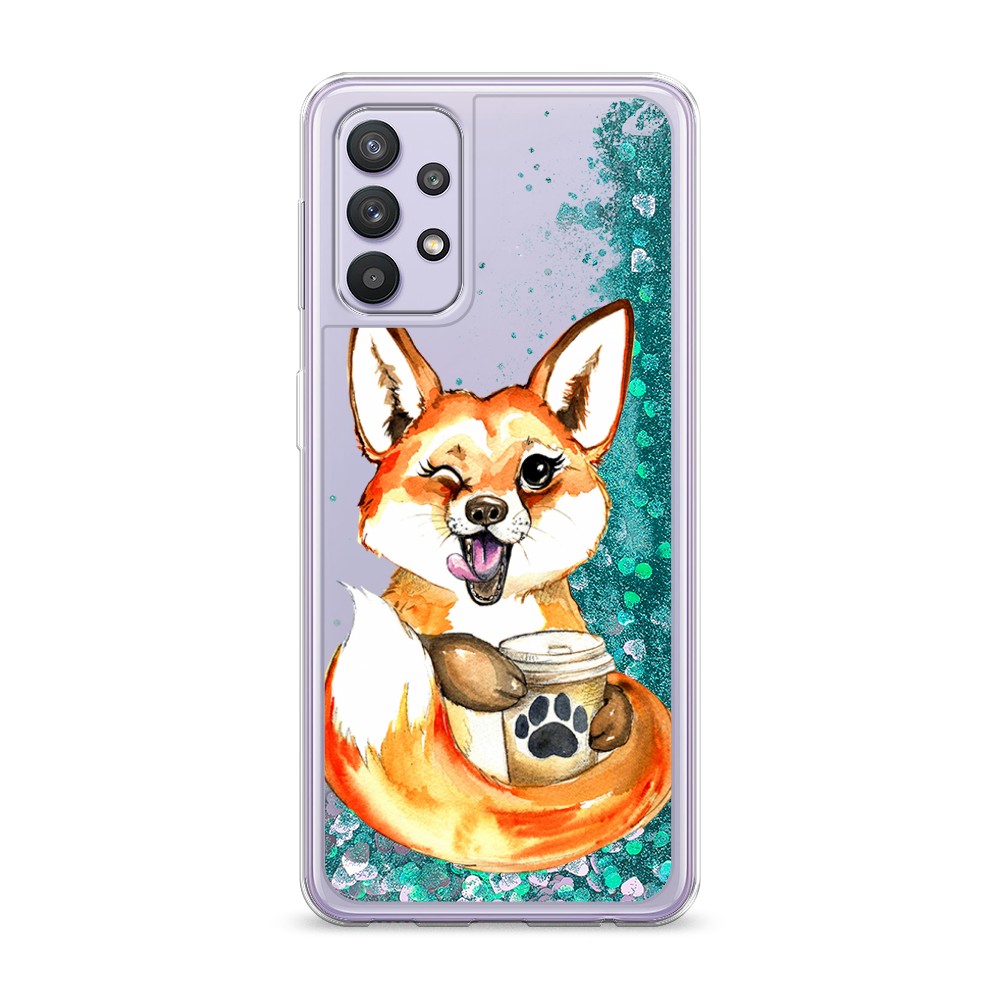 

Жидкий чехол с блестками "Подмигивающая лиса с кофе" на Samsung Galaxy A32, 2102095-1