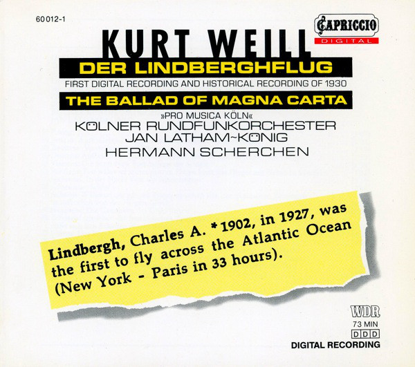 фото K. weill: der lindberghflug · the ballad of magna carta (1 cd) capriccio