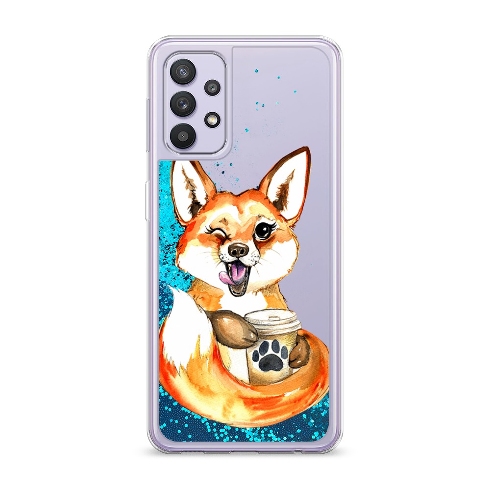 

Жидкий чехол с блестками "Подмигивающая лиса с кофе" на Samsung Galaxy A32, 2102093-1
