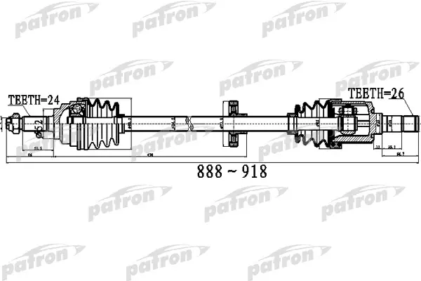 

Полуось передний мост справа 24X888X52X26 KIA RIO [FD] 00 - PATRON PDS0517