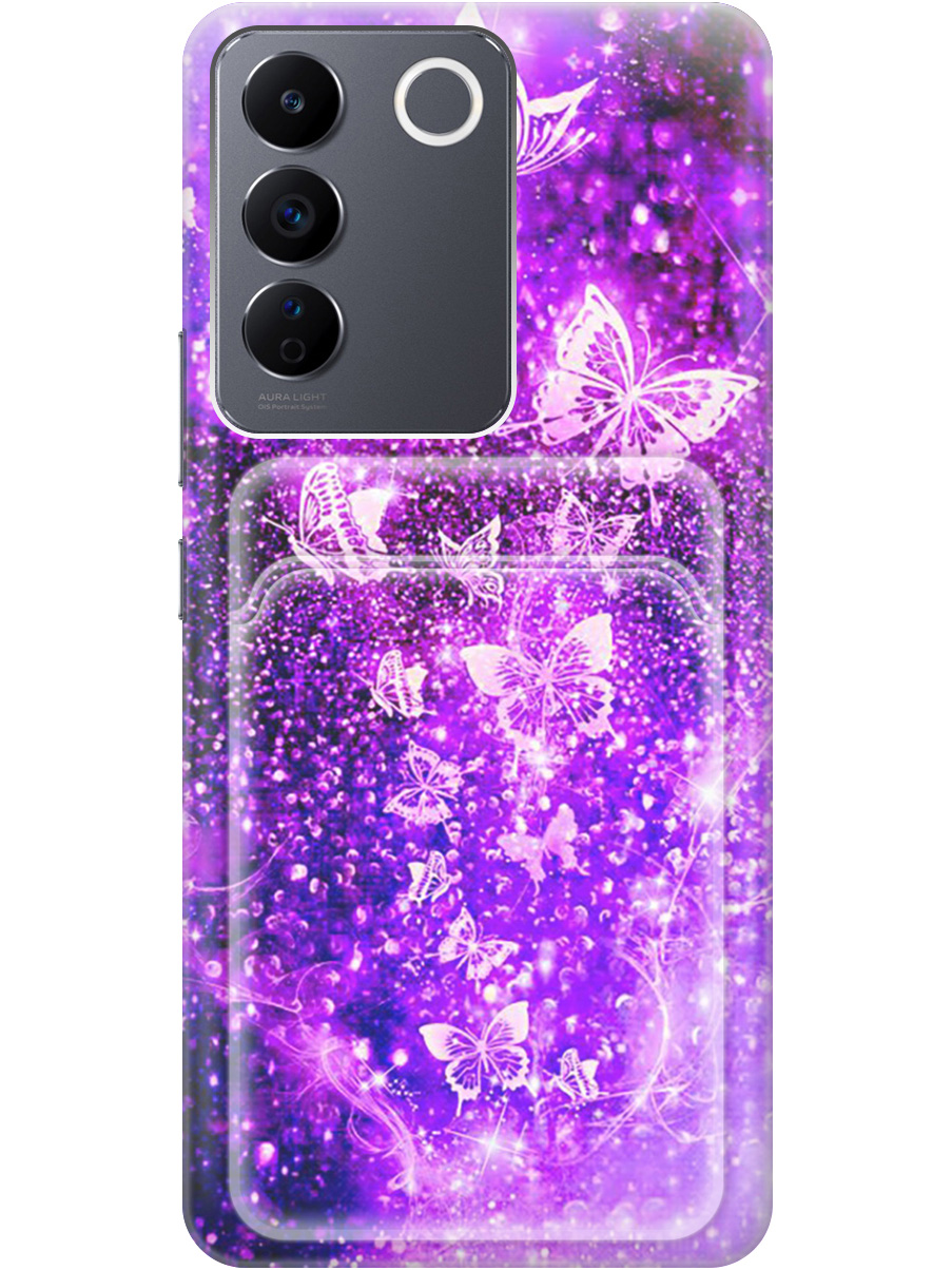 

Силиконовый чехол на Vivo V27e с рисунком "Фиолетовые бабочки", Фиолетовый;черный, 20012012