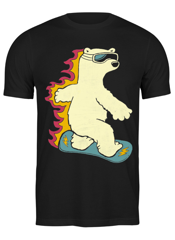 Черная мужская футболка с изображением медведя на сноуборде Printio, размер S.