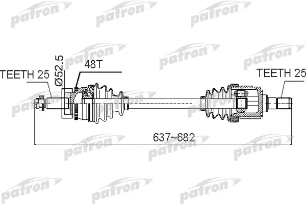 

Полуось передний мост слева 25x637x52,5x25 ABS:48T KIA RIO [TC] 06 - MT PATRON PDS0518