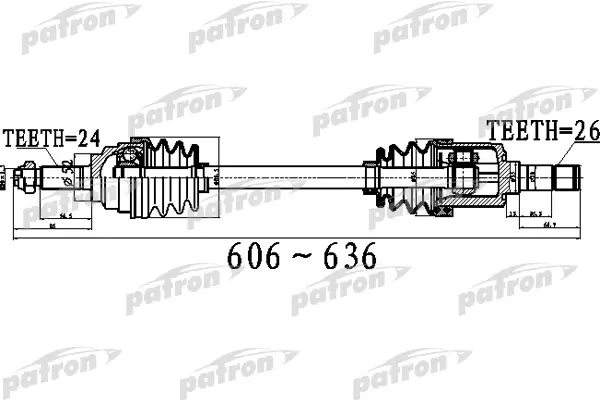 

Полуось передний мост слева 24X606X52X26 KIA RIO [FD] 00 - PATRON PDS0516