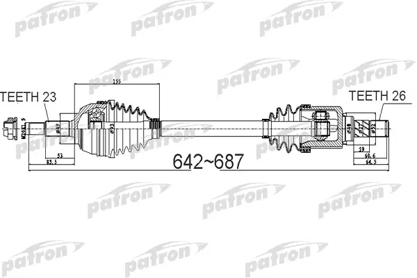 

Полуось передний мост слева 23x642x49x26 NISSAN: NOTE 1.4/1.6 06- PATRON PDS0524