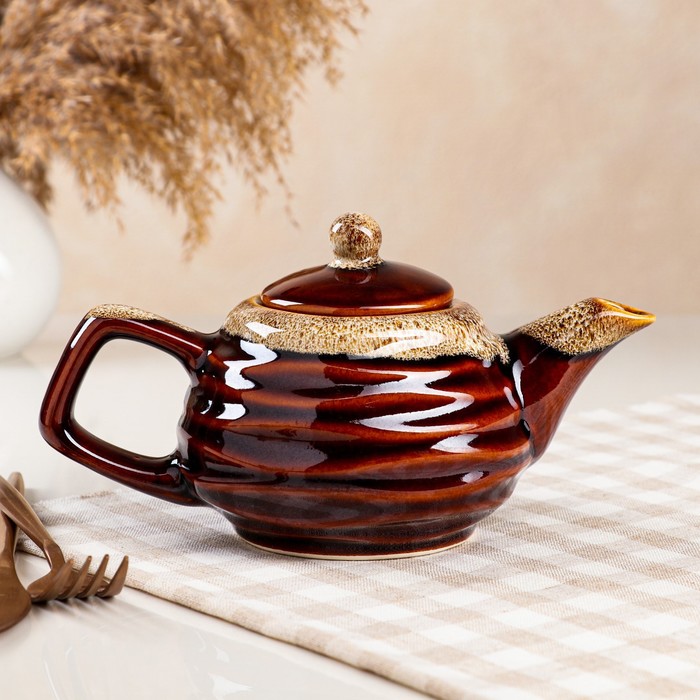 фото Керамика ручной работы чайник для заварки "волна", коричневый, керамика, 0.5 л