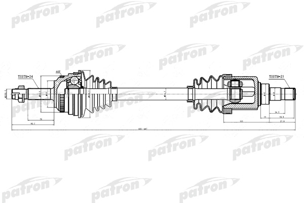 Полуось левая 24x624x59x25 ABS: 40T GEELY MK PATRON PDS0312