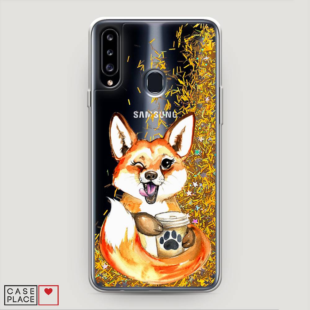 

Жидкий чехол с блестками "Подмигивающая лиса с кофе" на Samsung Galaxy A20s, 2100890-1
