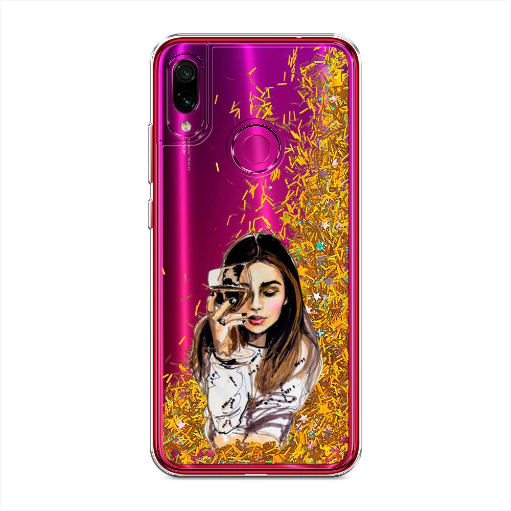 

Жидкий чехол с блестками "Девушка с бокалом" на Xiaomi Redmi Note 7, 34790-1
