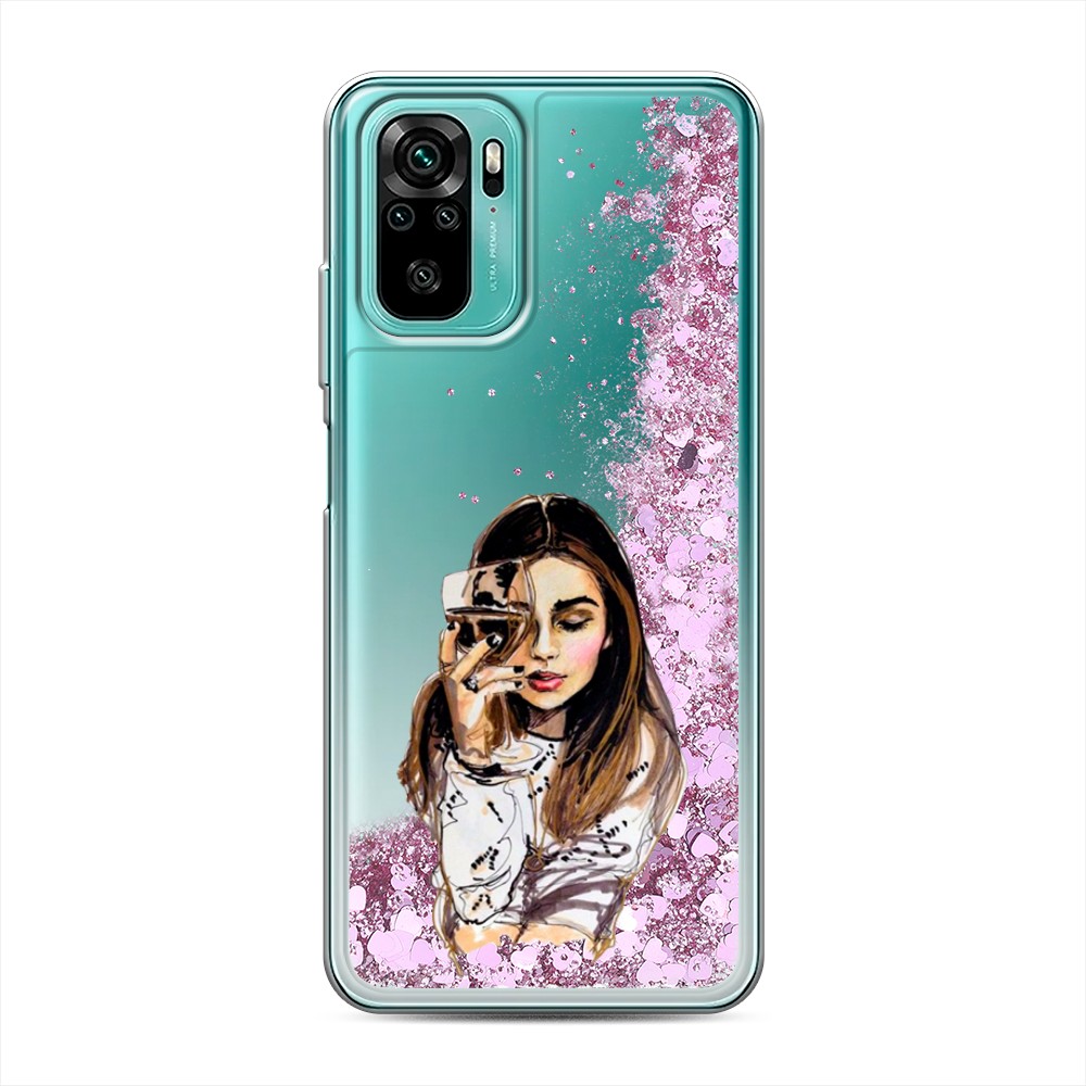 

Жидкий чехол с блестками "Девушка с бокалом" на Xiaomi Redmi Note 10S