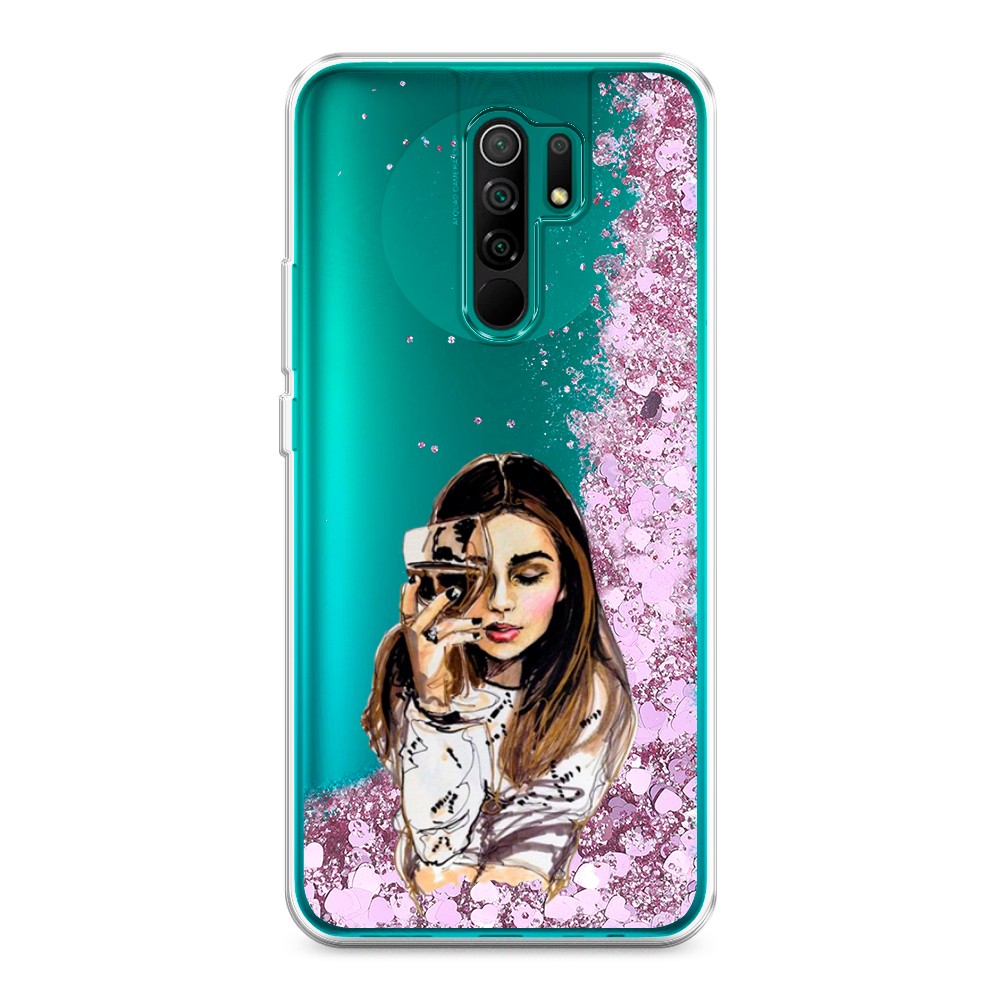 

Жидкий чехол с блестками "Девушка с бокалом" на Xiaomi Redmi 9, 38394-1