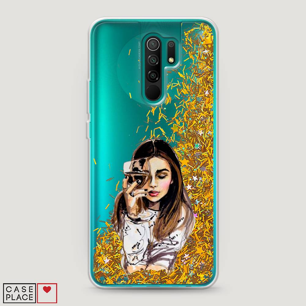 

Жидкий чехол с блестками "Девушка с бокалом" на Xiaomi Redmi 9, 38390-1