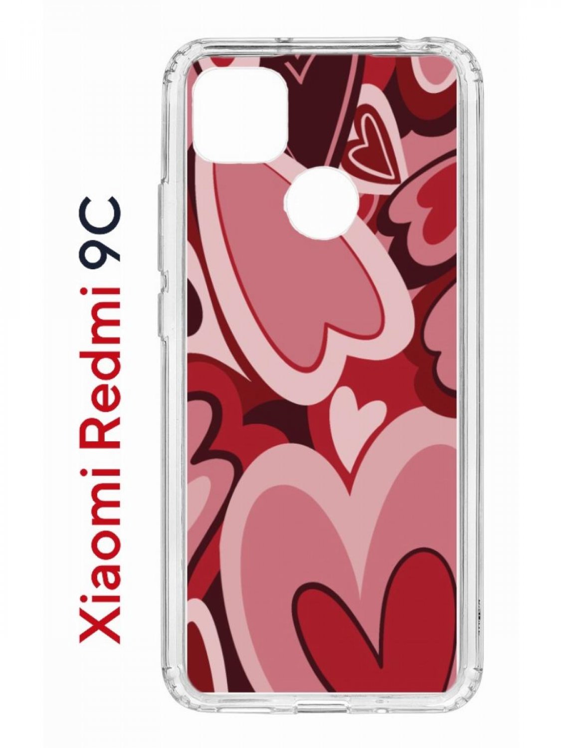 Чехол на Redmi 9C с принтом Kruche Print Сердечки,противоударный бампер с защитой камеры