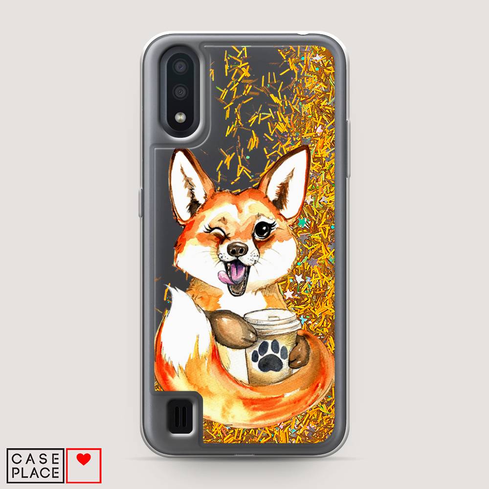 

Чехол Awog на Samsung Galaxy A01 "Подмигивающая лиса с кофе", Разноцветный, 29590-1