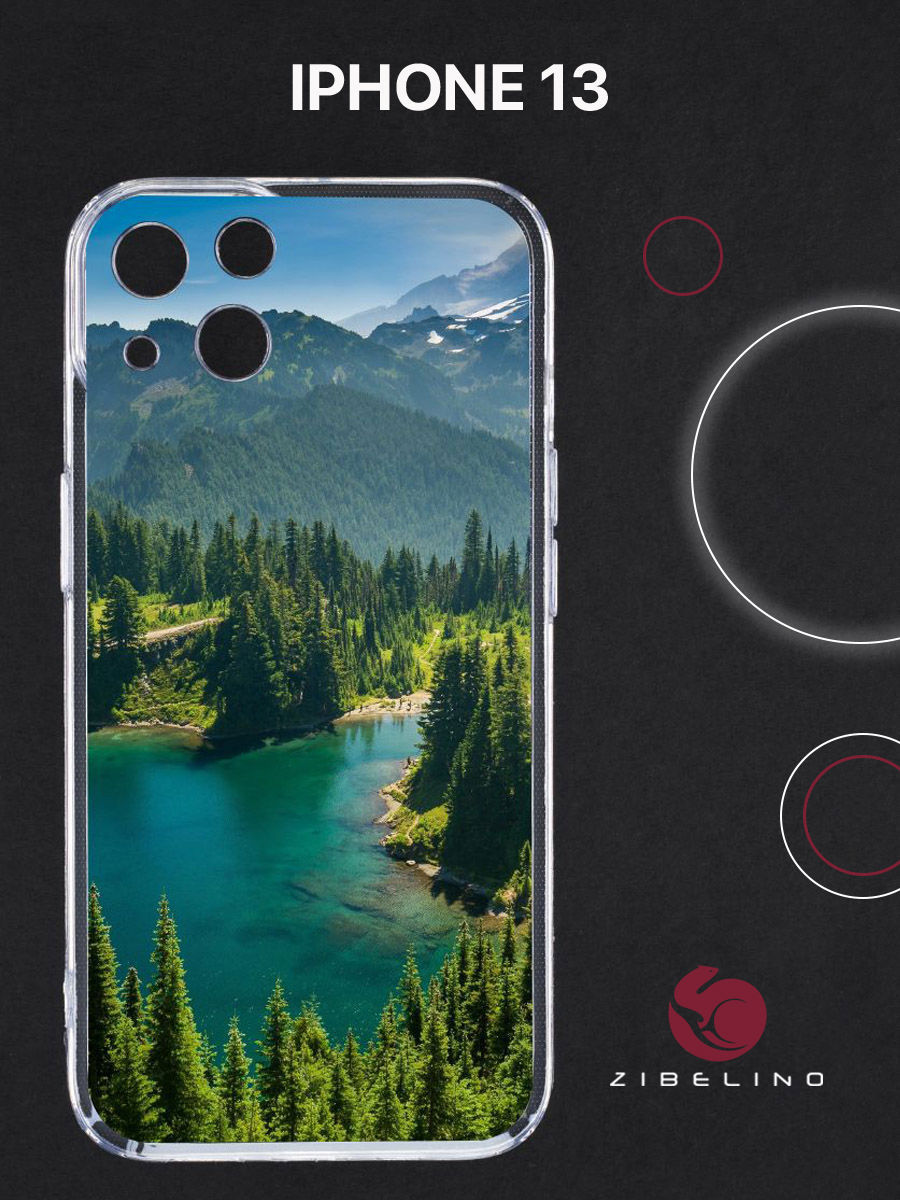 

Чехол для Apple iPhone 13 прозрачный с рисунком с защитой камеры, с принтом ОЗЕРО В ГОРАХ, ZUTCP-IPH-13