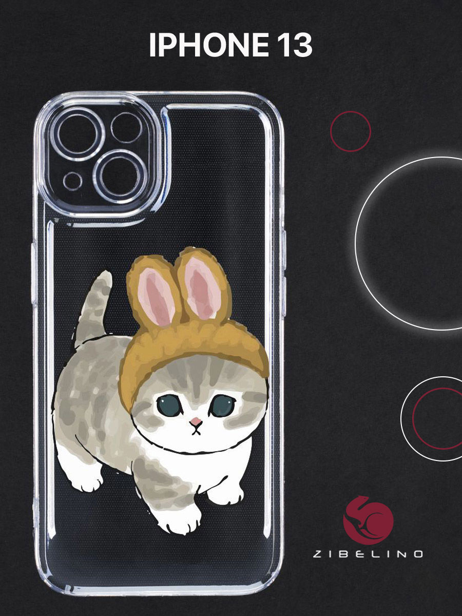 

Чехол для Apple iPhone 13 прозрачный с рисунком с защитой камеры, с принтом КОТИК С УШКАМИ, ZUTCP-IPH-13